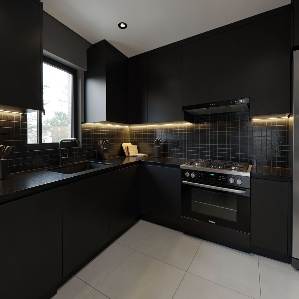 Modern kitchen remodel in Scottsdale Maricopa County featuring sleek black cabinets and minimalist design